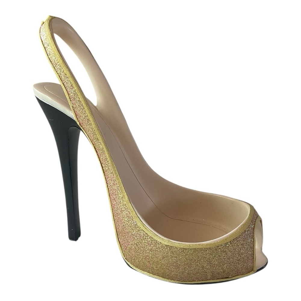 Bebe High Heel Wine Bottle Holder – Gold Glitter Stiletto Shoe Décor